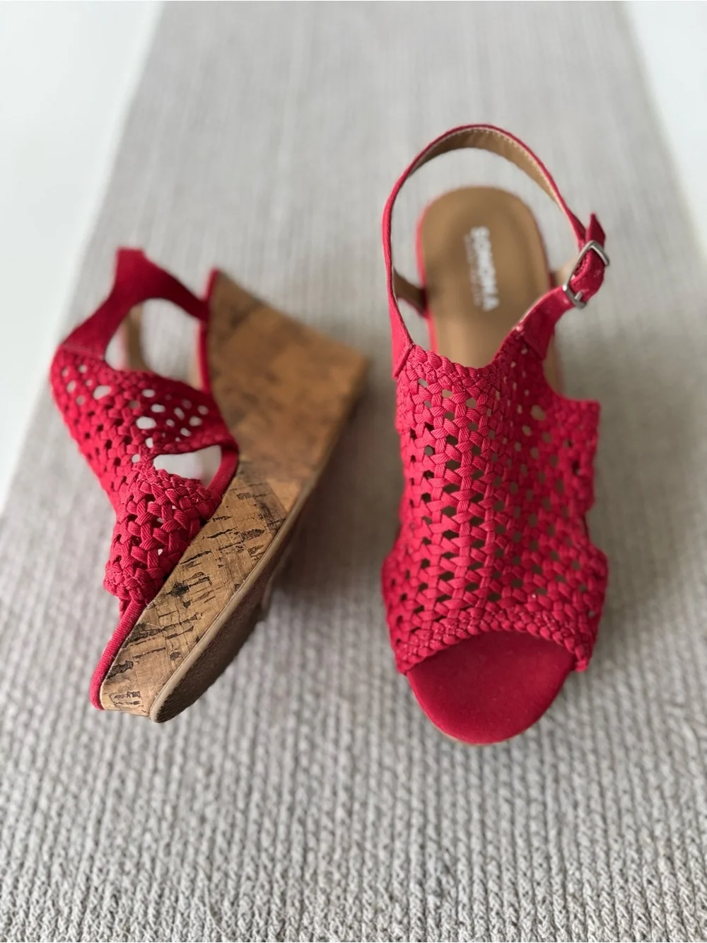 Sonoma Red Woven Crochet Cork Wedge Ankle Strap Platform Sandals Size 7.5